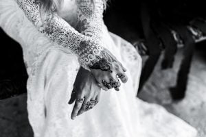 Contact Shikoba Bride -Boho wedding dress, detail of tattooed brides hand